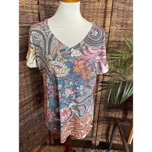 California Bloom Vintage Paisley Floral Design W/ Sequins T-Shirt Size XL